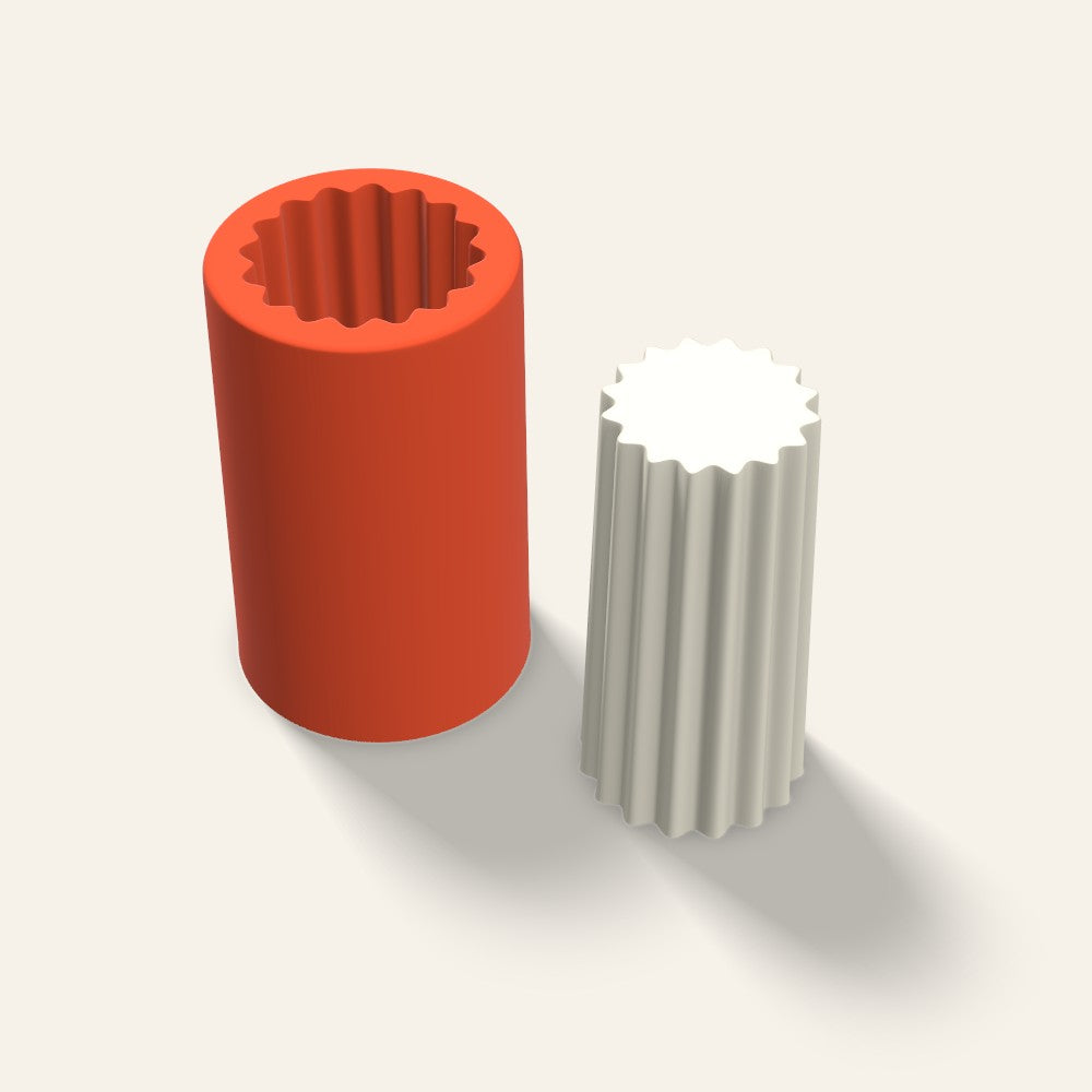 Ribbed Pillar Candle Mold, 2 x 4 Inch, 3D render