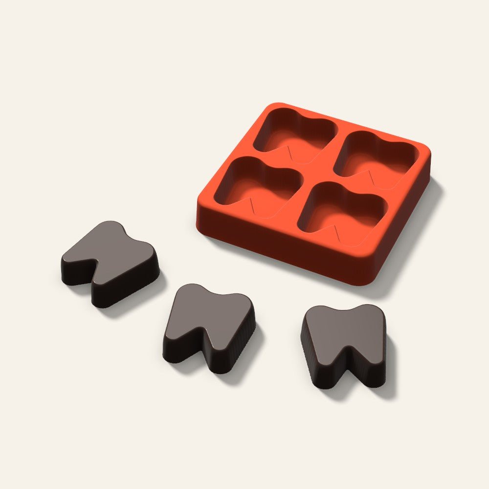 Tooth Chocolate Mold, 1.5 Inch, 4 Cavity, 3D render