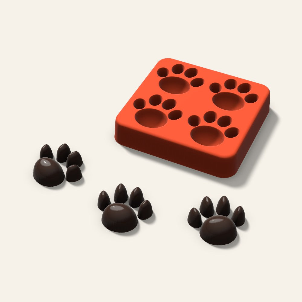 Paw Print Candy Mold, 1.25 Inch, 4 Cavity, 3D render