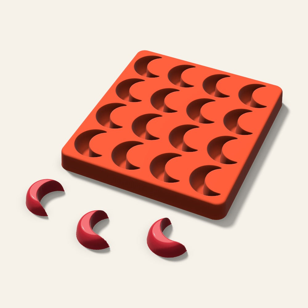 Crescent Moon Candy Mold, 1.25 Inch, 16 Cavity, 3D render