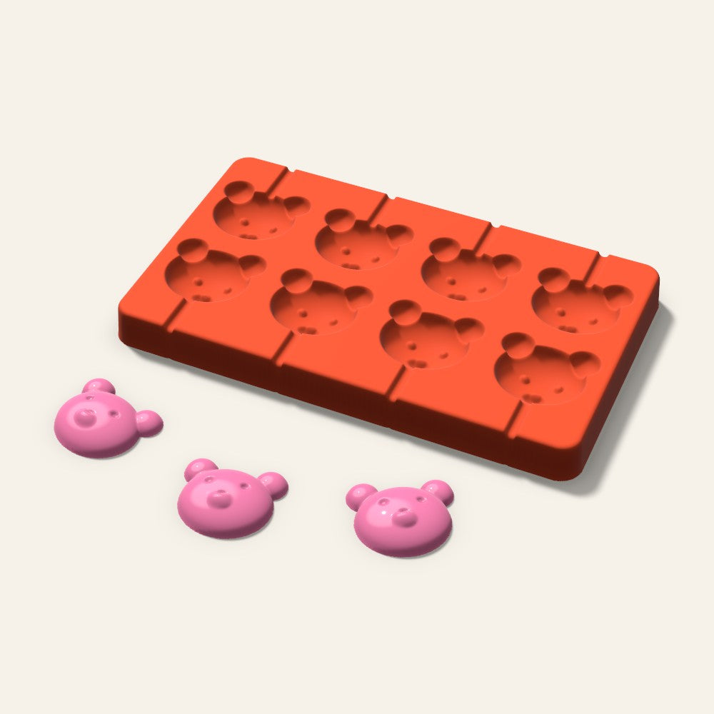 Bear Lollipop Mold, 1.5 Inch, 8 Cavity, 3D render