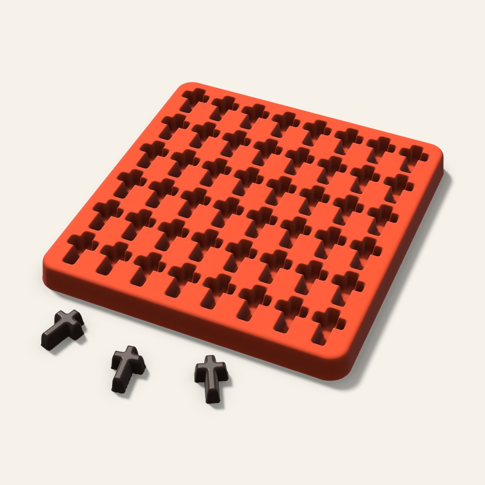 Cross Gummy Mold, 0.75 Inch, 48 Cavity, 3D render