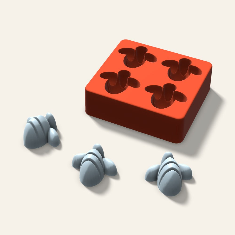 Bee Ice Mold, 2 Inch, 4 Cavity, 3D render