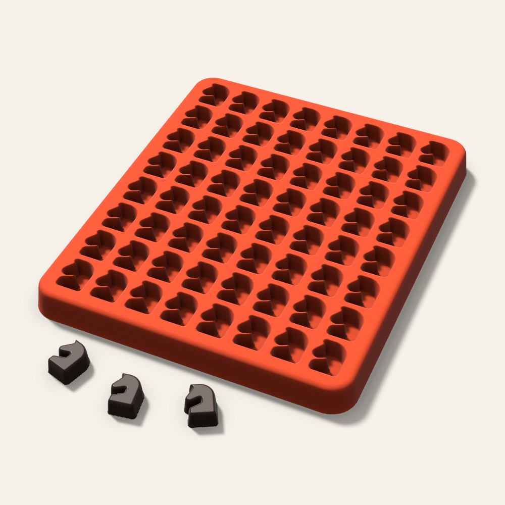 Chess Knight Gummy Mold, 0.5 Inch, 64 Cavity, 3D render