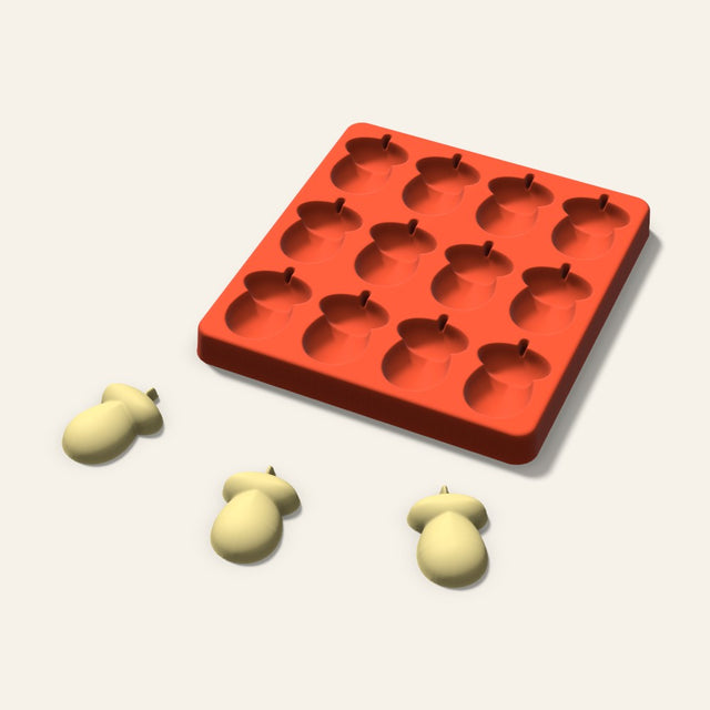 Acorn Butter Pat Mold, 1.75 Inch, 12 Cavity, 3D render