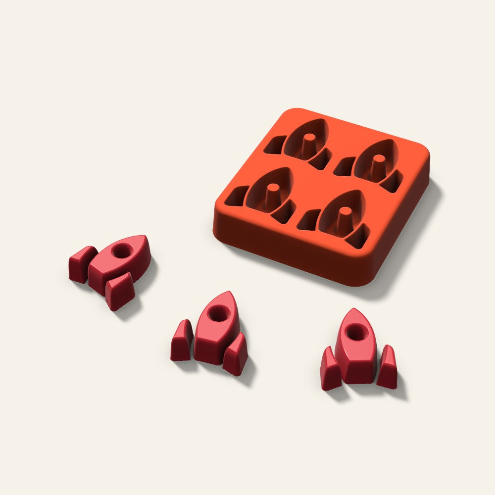 Rocket Candy Mold, 1.25 Inch, 4 Cavity, 3D render