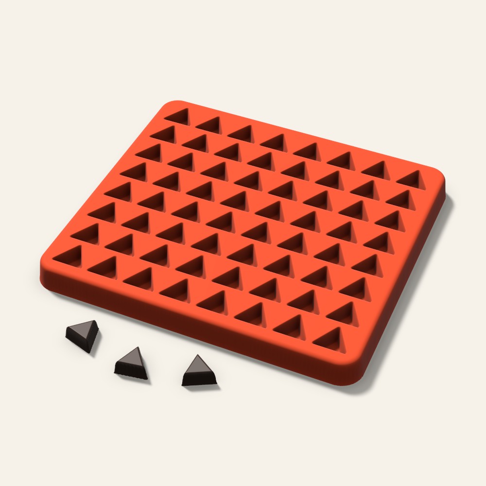 Triangle Gummy Mold, 0.5 Inch, 64 Cavity, 3D render