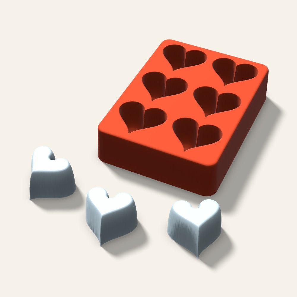 Heart Ice Mold, 1.5 Inch, 6 Cavity, 3D render