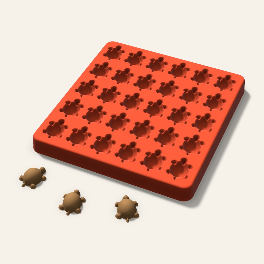 Turtle Pet Treat Mold, 1 Inch, 30 Cavity, 3D render