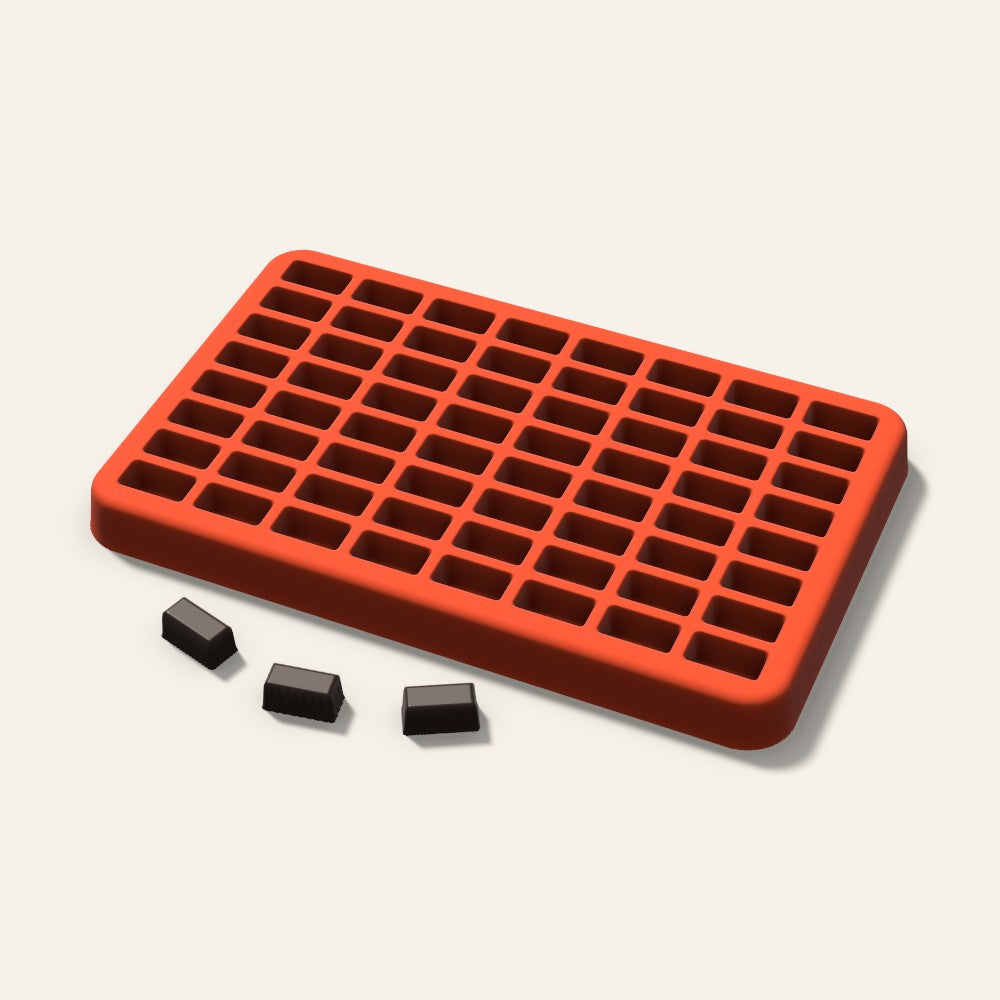 Rectangle Gummy Mold, 0.5 Inch, 64 Cavity, 3D render