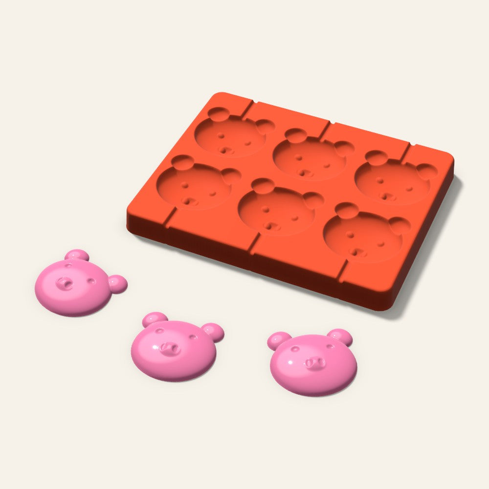 Pig Lollipop Mold, 2 Inch, 6 Cavity, 3D render