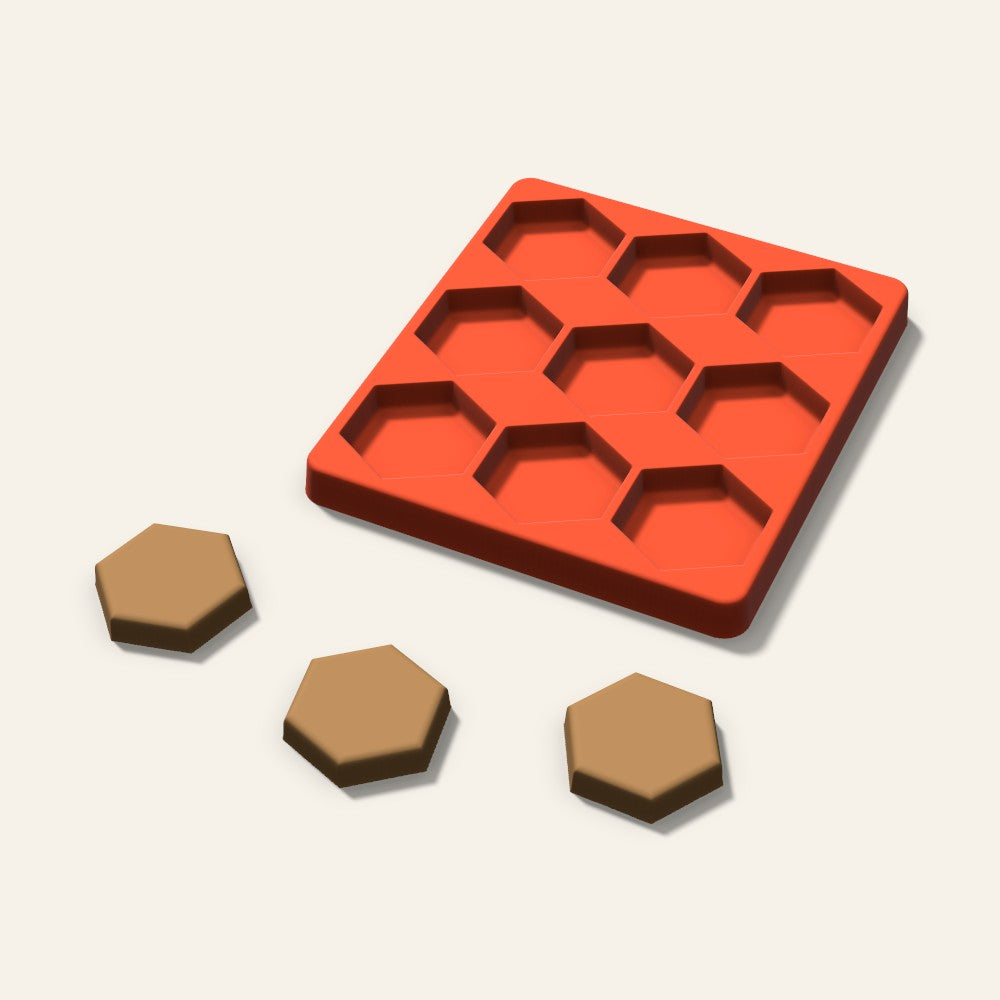 Hexagon Pet Treat Mold, 2 Inch, 9 Cavity, 3D render