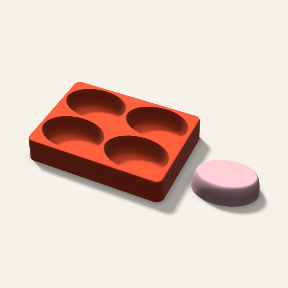 Oval Soap Mold, 3 Inch, 4 Cavity, 3D render
