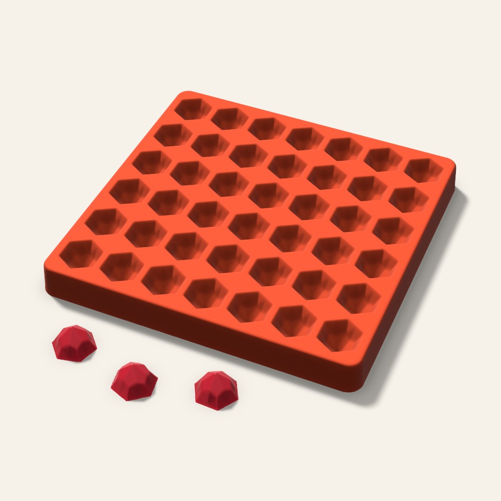 Hexagon Gem Candy Mold, 1 Inch, 42 Cavity, 3D render