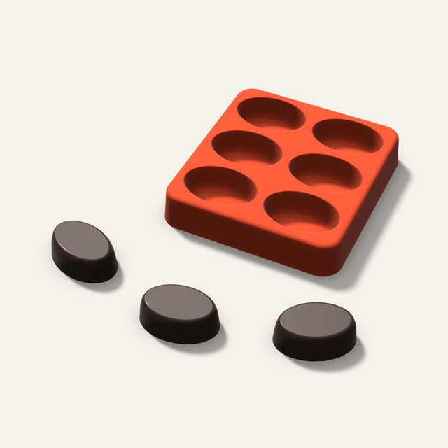 Oval Candy Mold, 1.25 Inch, 6 Cavity, 3D render
