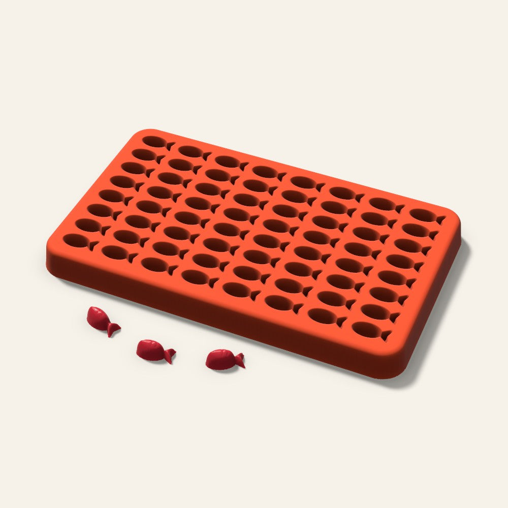 Fish Gummy Mold, 0.5 Inch, 64 Cavity, 3D render