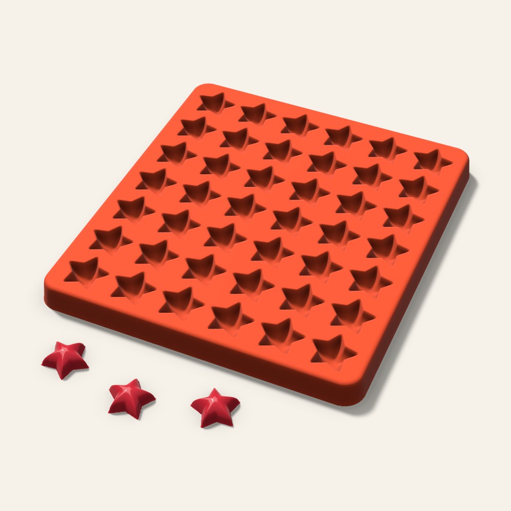 Puffy Star Gummy Mold, 0.75 Inch, 42 Cavity, 3D render